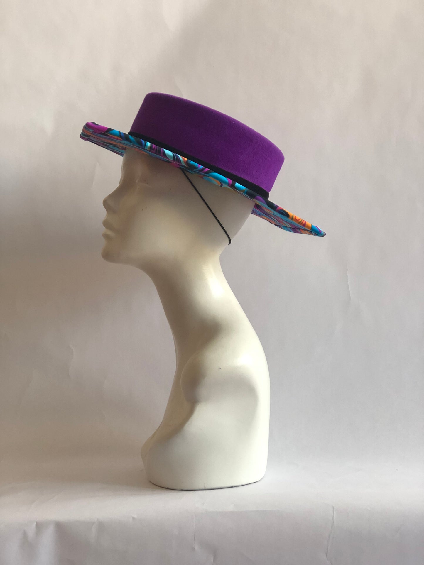Purple Felt Square Hat with Trippy Underbrim