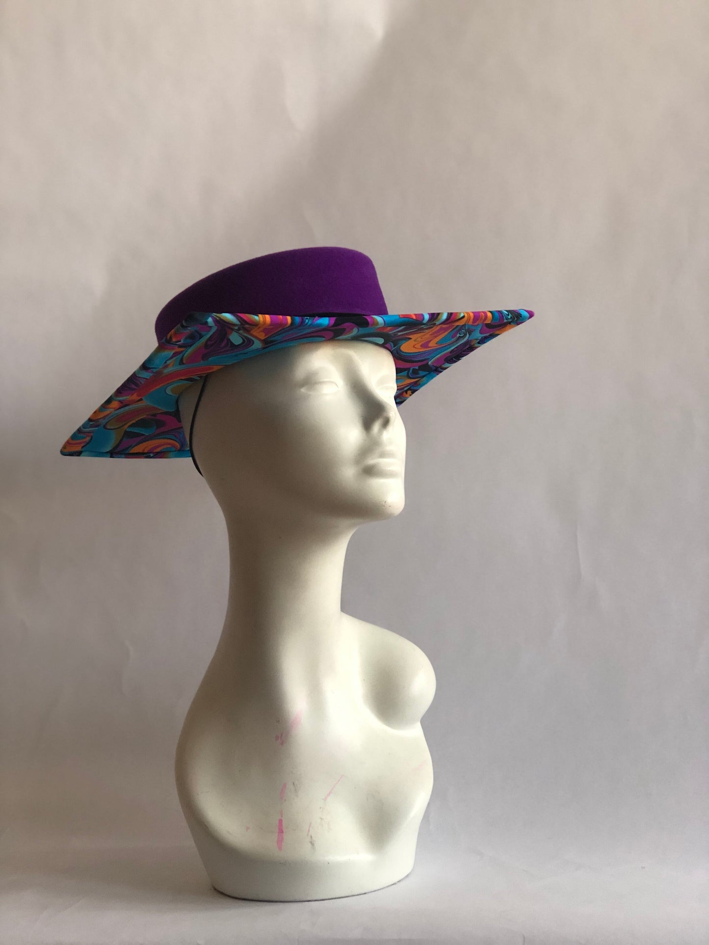 Purple Felt Square Hat with Trippy Underbrim