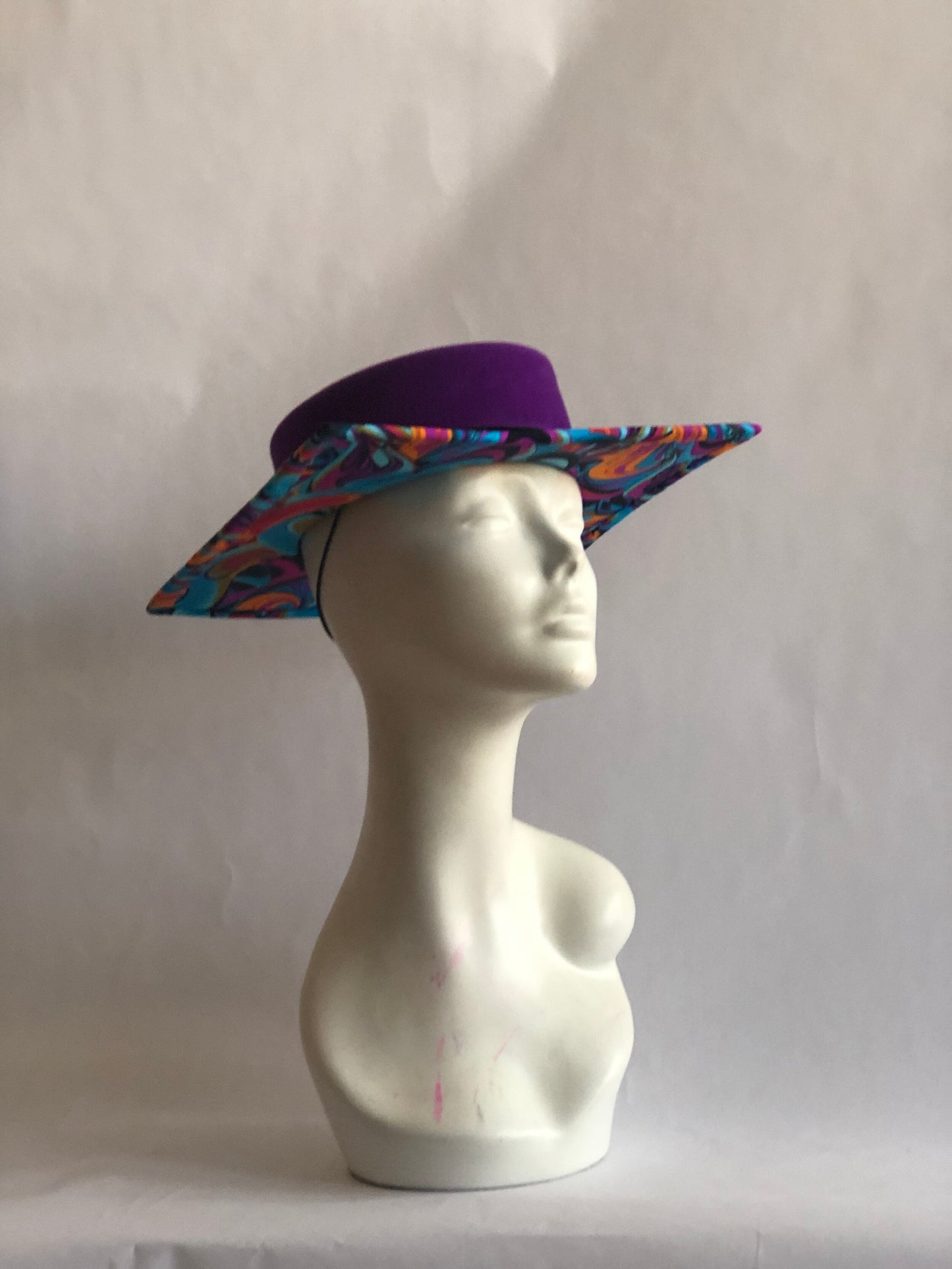 Purple Felt Square Hat with Trippy Underbrim