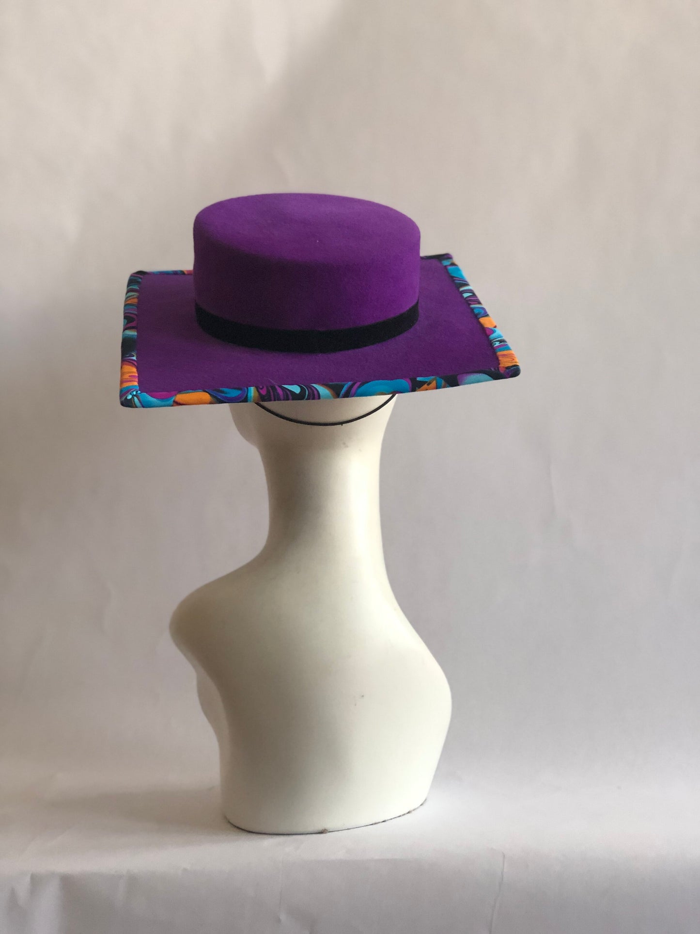 Purple Felt Square Hat with Trippy Underbrim
