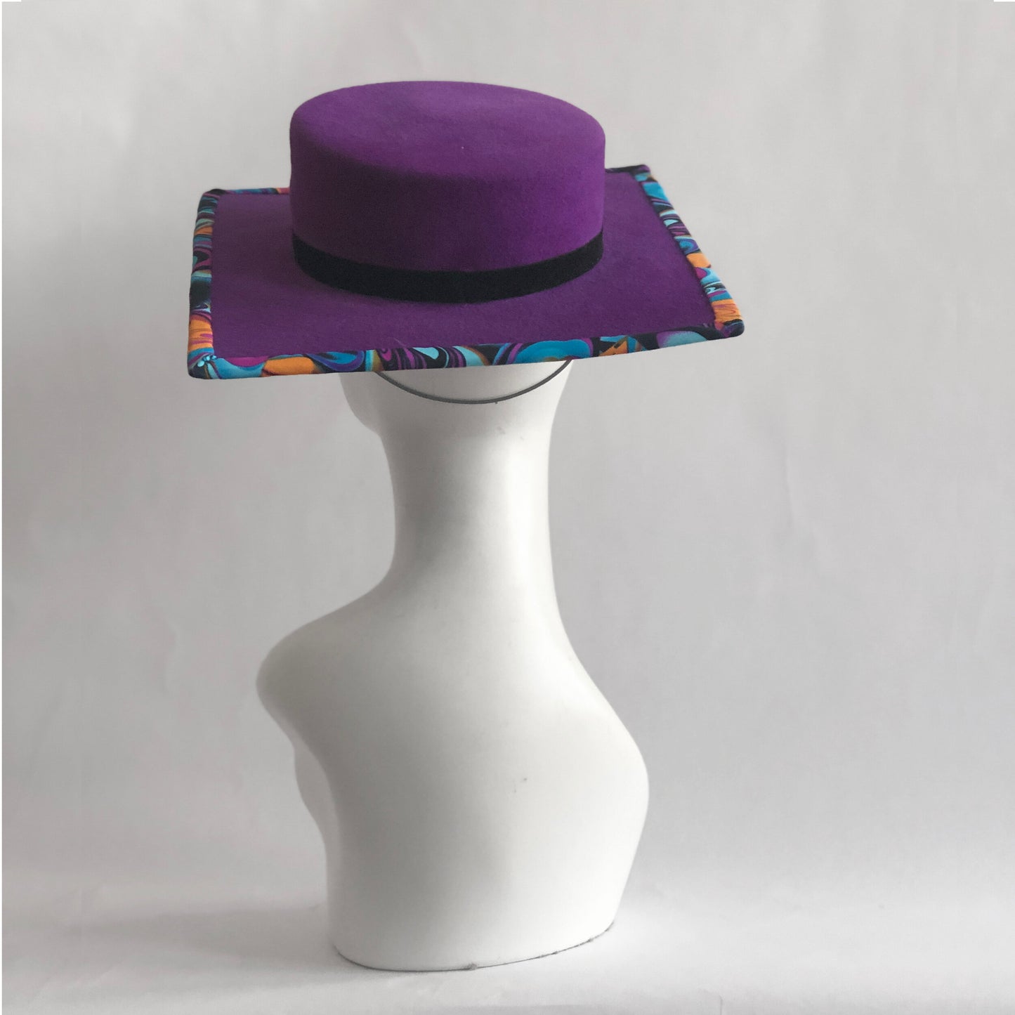 Purple Felt Square Hat with Trippy Underbrim