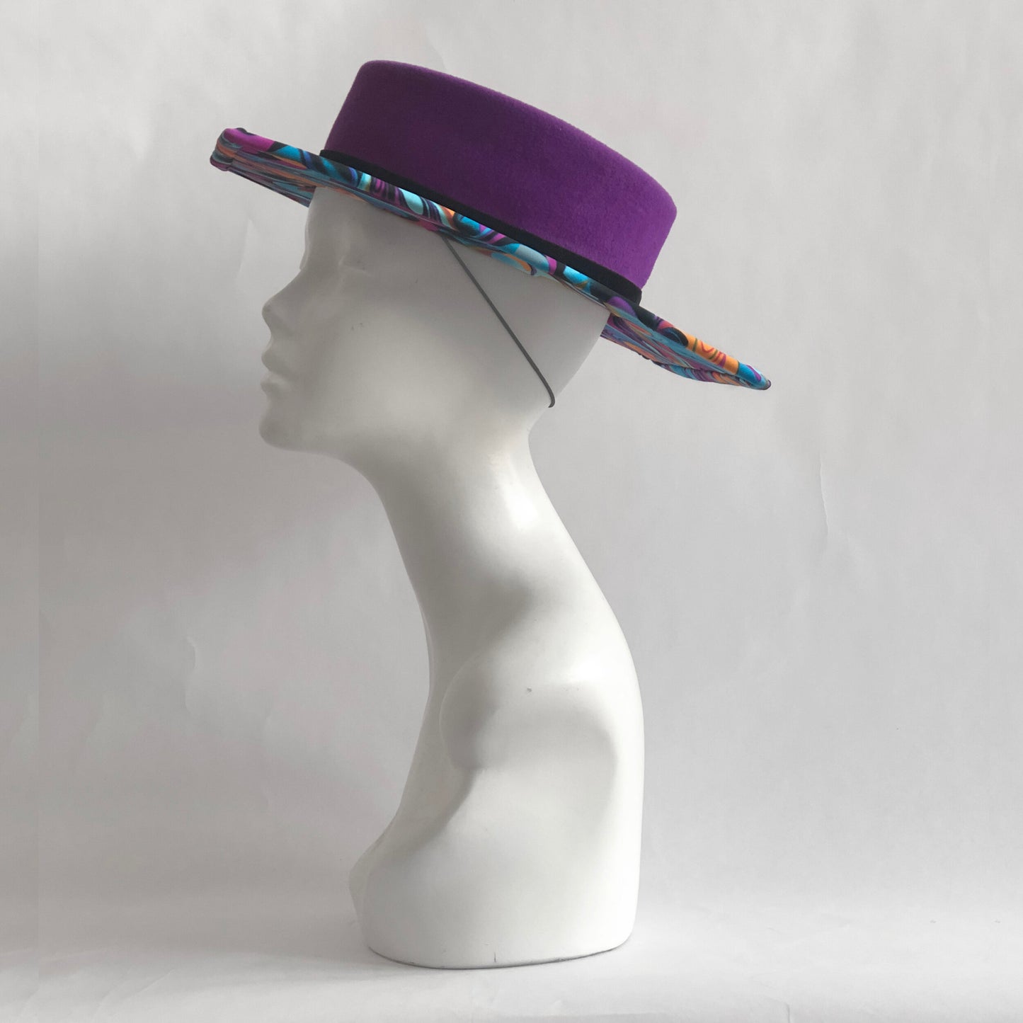 Purple Felt Square Hat with Trippy Underbrim