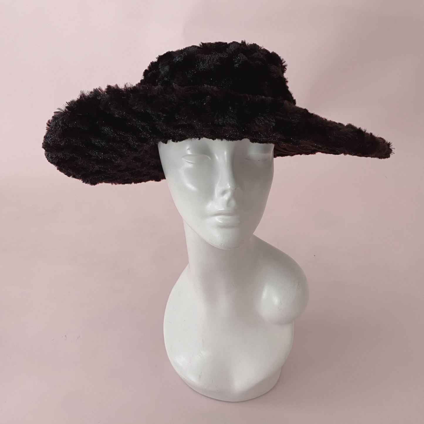Black Faux Fur Big Brim Bucket Hat