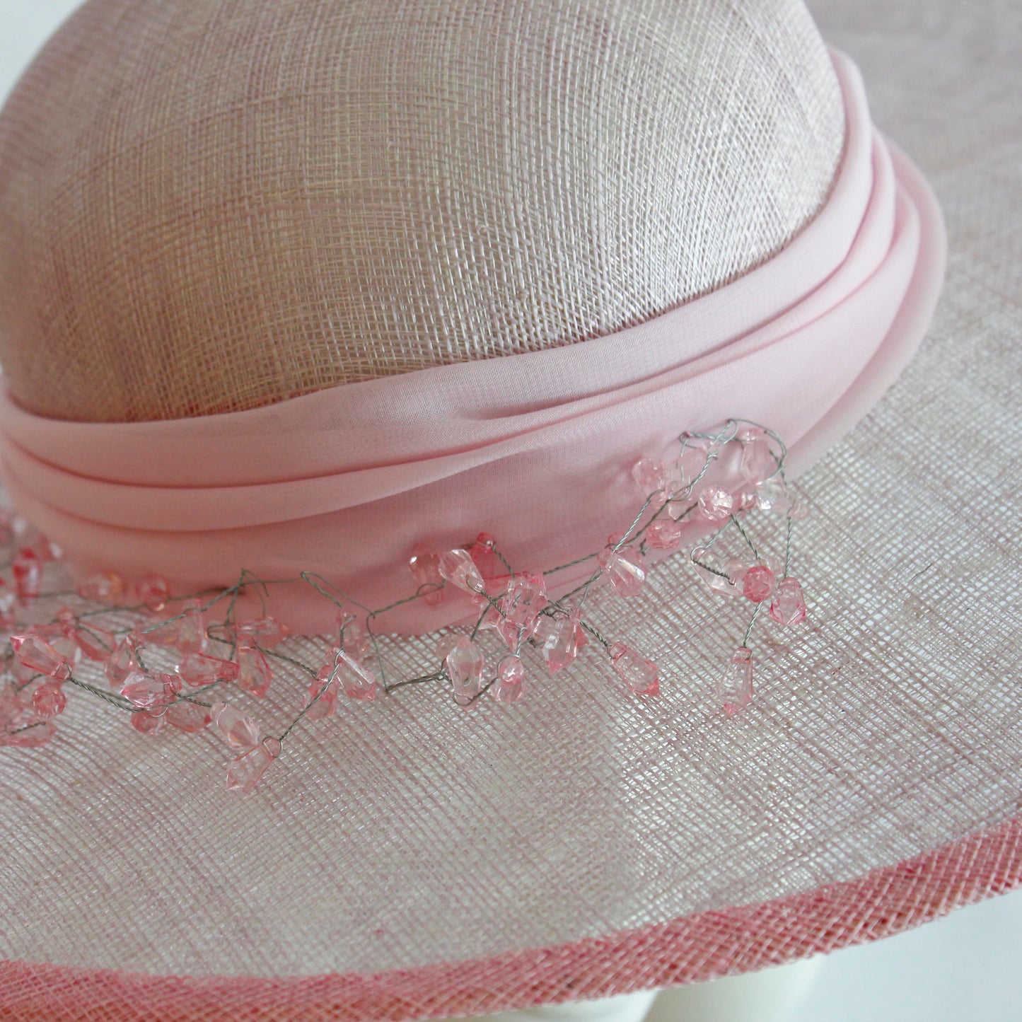 Pink Beaded Sinamay Sunhat