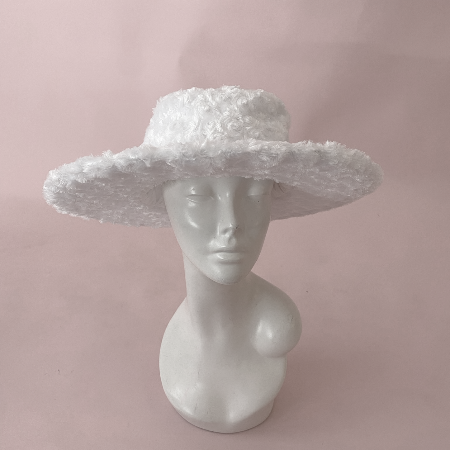 White Faux Fur Big Brim Bucket Hat