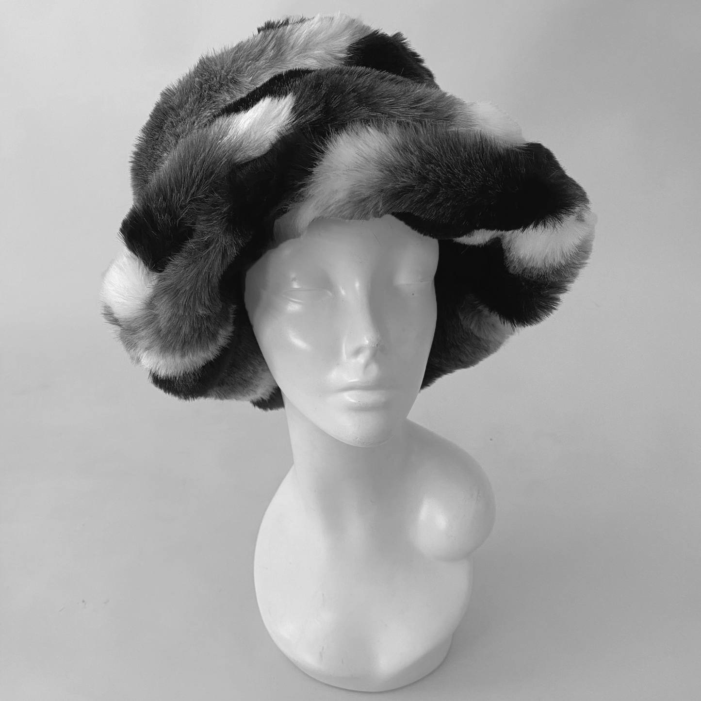 Grayscale Faux Fur Bucket Hat