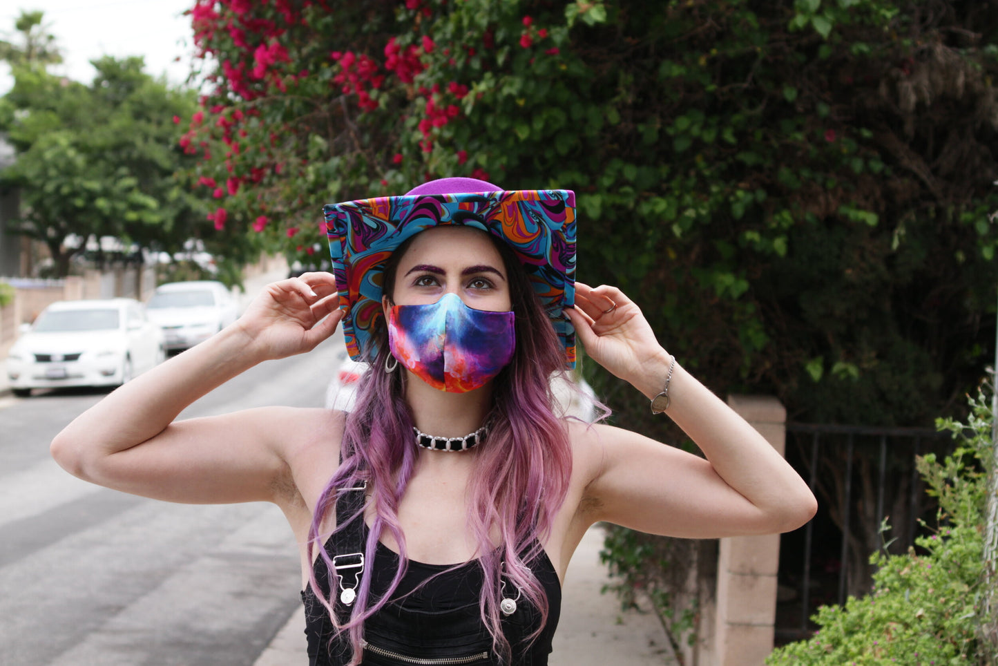 Purple Felt Square Hat with Trippy Underbrim