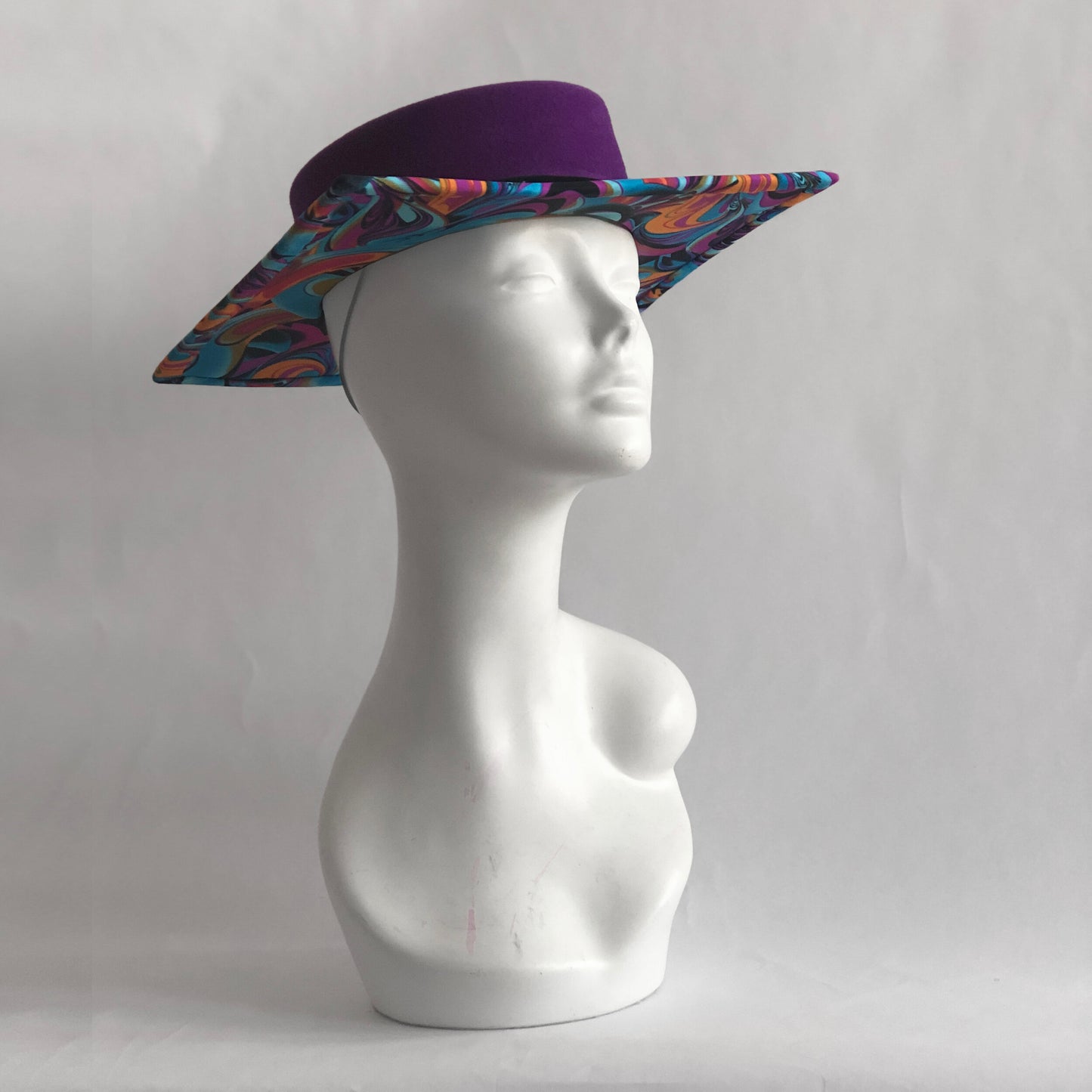 Purple Felt Square Hat with Trippy Underbrim