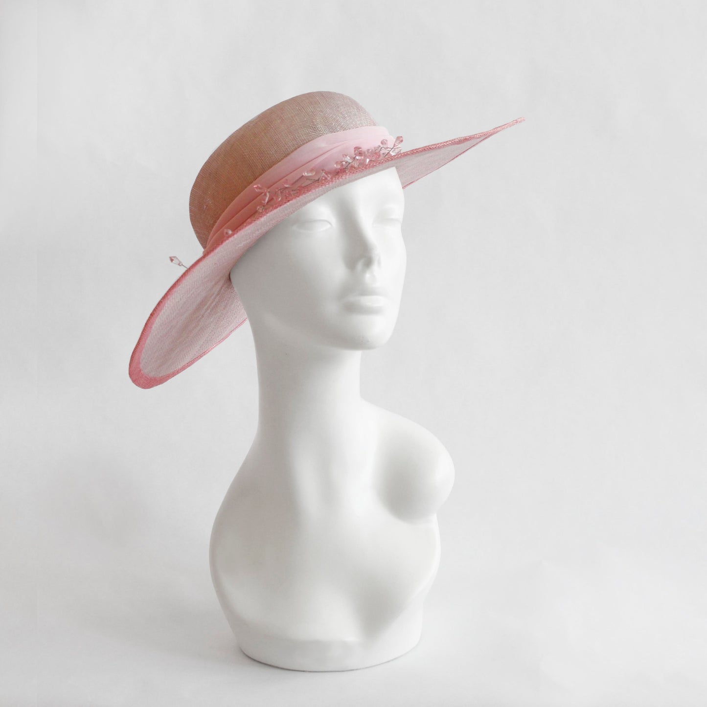 Pink Beaded Sinamay Sunhat